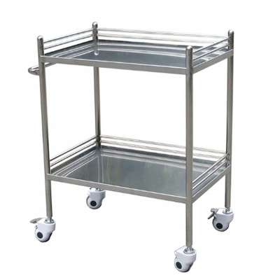 Stainless Steel Surgical Instrument Trolley Medical Dressing Trolley With Pushing Hand